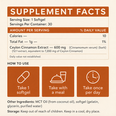 Ceylon Cinnamon 7200mg Equivalent with MCT Oil